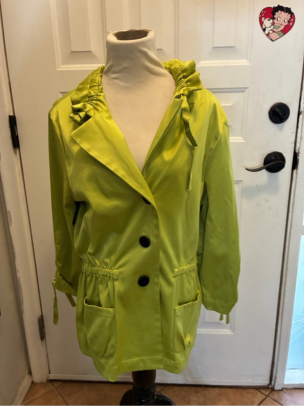 Chaus Lime Green Drawstring Hood Trench Coat